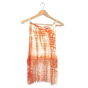 EMMA & SAM Boho Orange Tie Dye Fringe Tank Top S